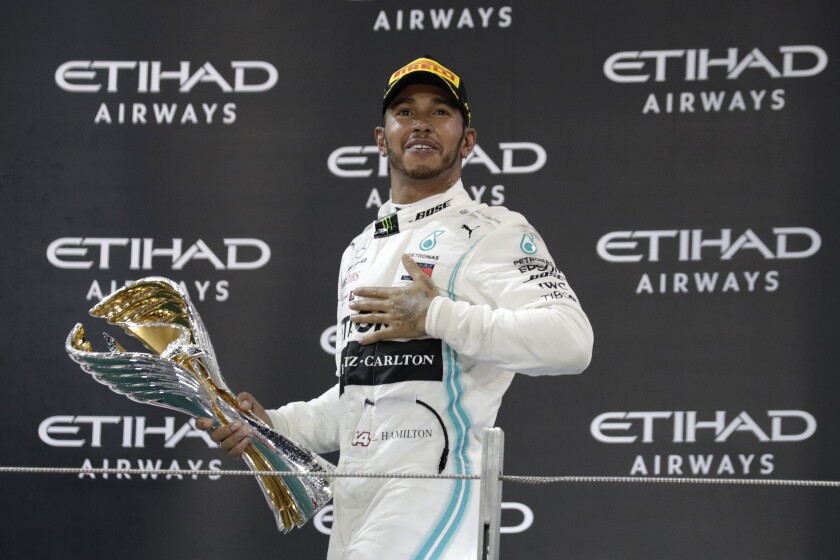 Formula One Lewis Hamilton Cruises To Victory At Abu Dhabi Gp Los Angeles Times
