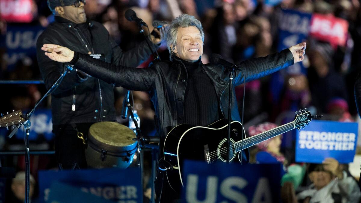 Jon Bon Jovi performs during a Hillary Clinton campaign event at Independence Mall on Nov. 7, in Philadelphia.