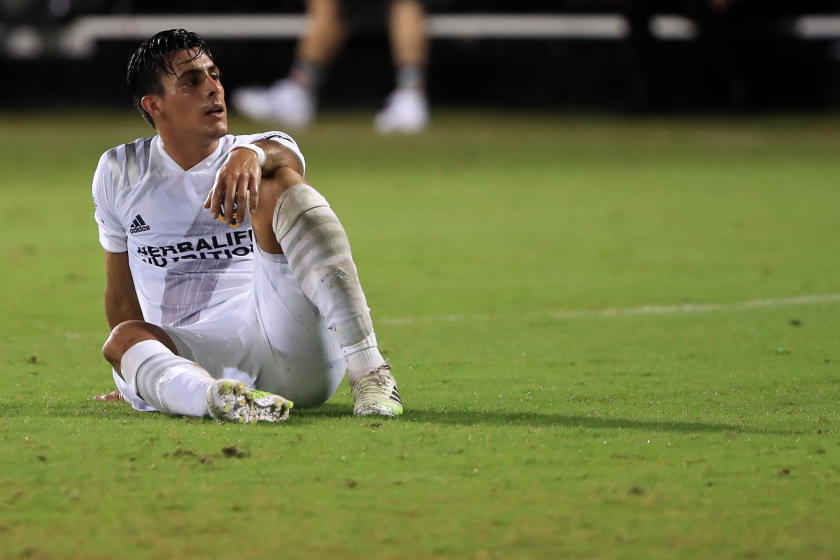 Cristian Pavon looks dejected after a match between Los Angeles Galaxy and Houston Dynamo.