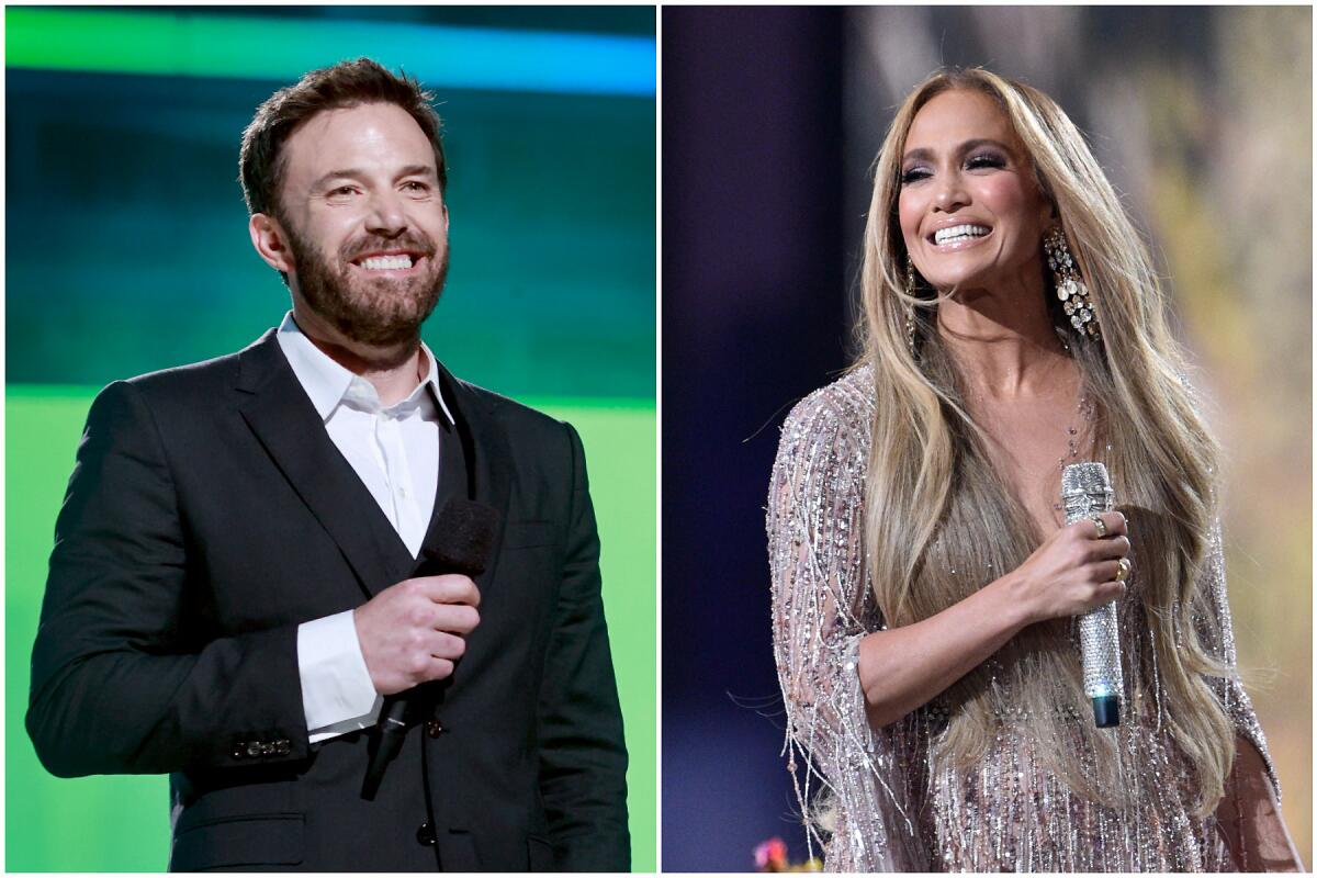 Separate pictures of Ben Affleck and Jennifer Lopez at Vax Live concert