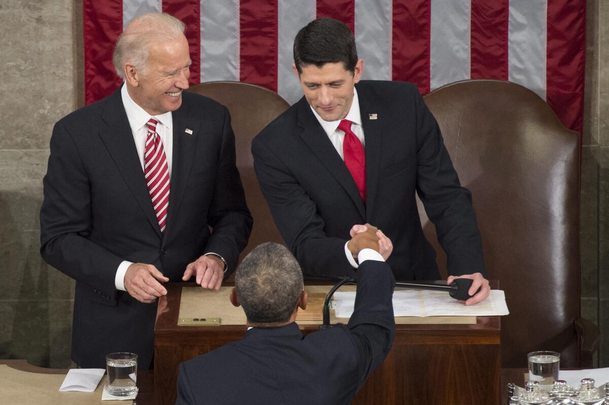 President Obama shakes hands with House Speaker Paul Ryan at the State of the Union Address in January.