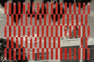 photo illustration of a grid of red lines over a photo of L.A. General hospitol.