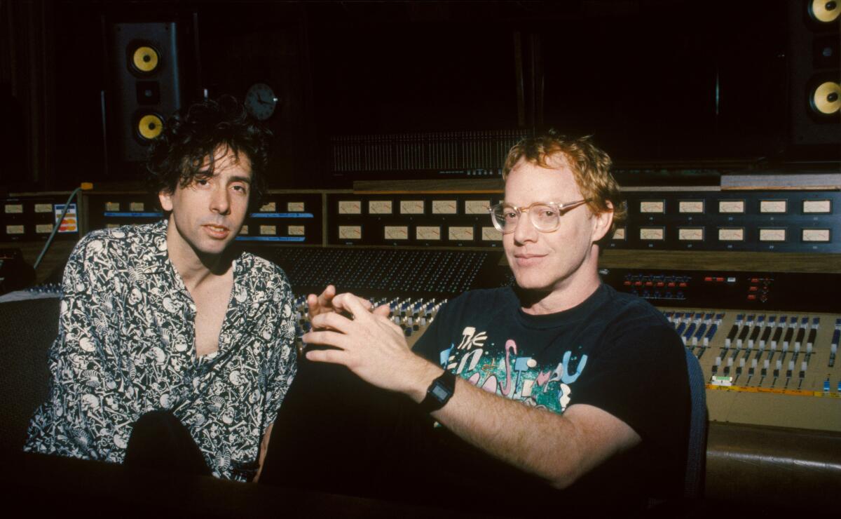 Tim Burton, left, and Danny Elfman during the making of "The Nightmare Before Christmas."
