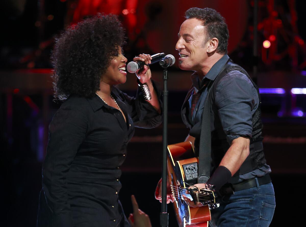  Bruce Springsteen performs with Cindy Mizelle as part of his Wrecking Ball World Tour in Vancouver, Canada. 