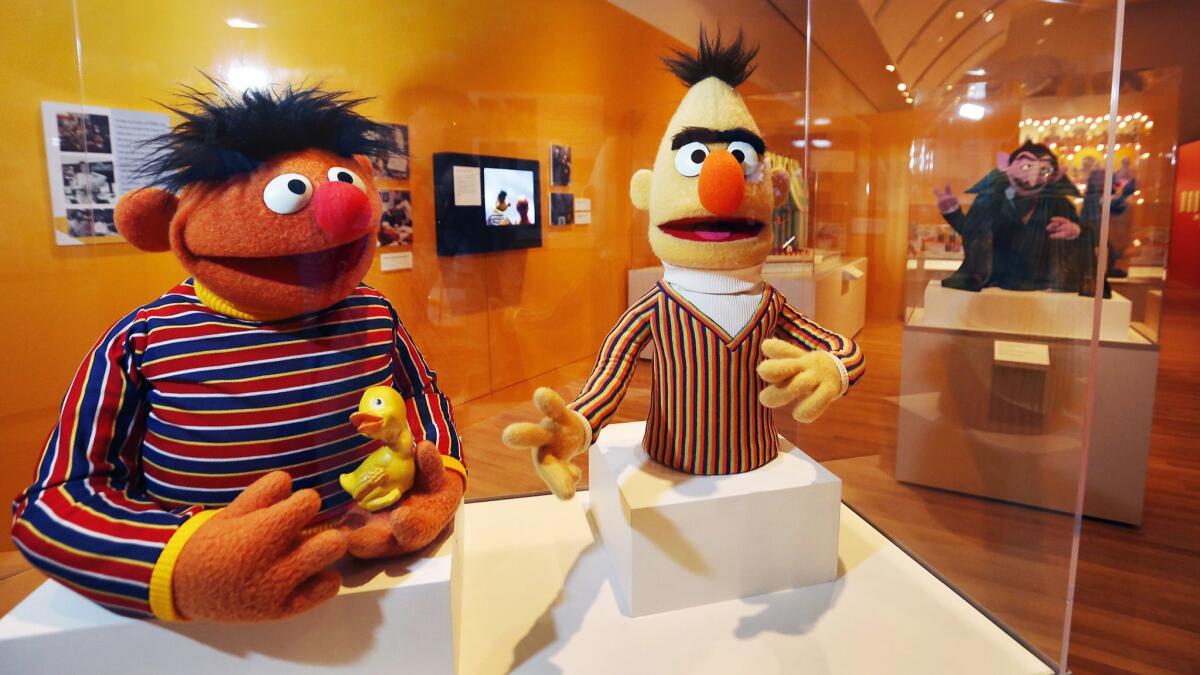 Ernie and Bert at The Skirball Cultural Center's "The Jim Henson Exhibition: Imagination Unlimited."