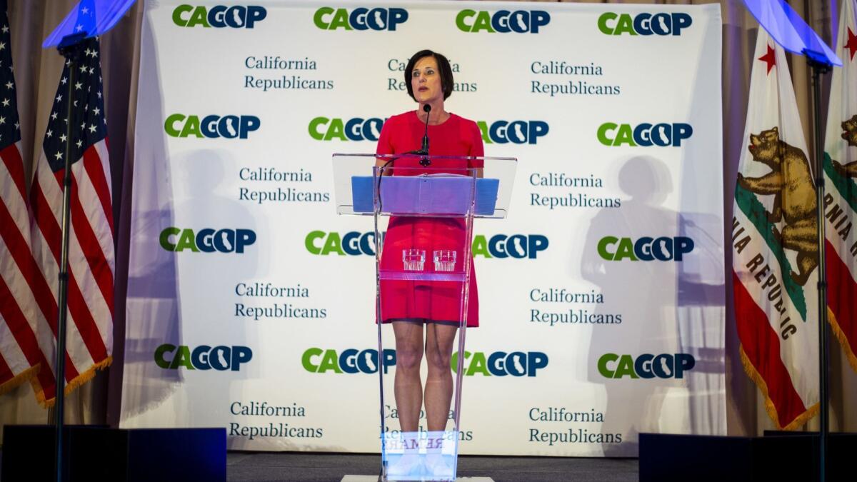 Rep Mimi Walters speaks at the California Republican convention.