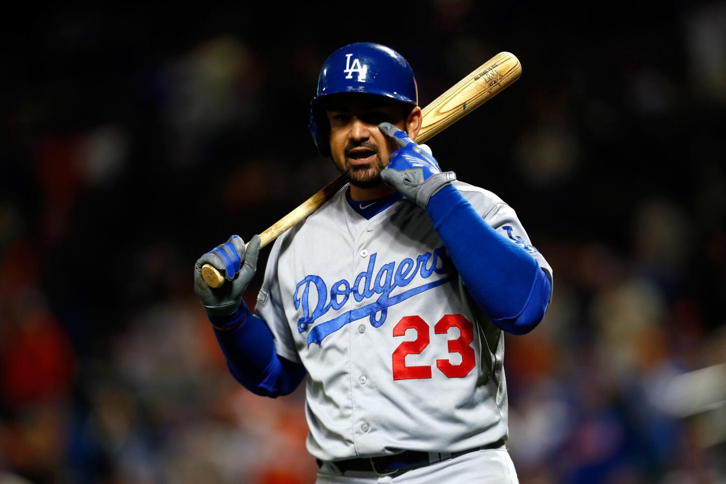 NEW YORK, NY - OCTOBER 12: Adrian Gonzalez #23 of the Los Angeles Dodgers reacts after being struck out in the ninth inning against Jeurys Familia #27 of the New York Mets during game three of the National League Division Series at Citi Field on October 12, 2015 in New York City. (Photo by Mike Stobe/Getty Images) ** OUTS - ELSENT, FPG, CM - OUTS * NM, PH, VA if sourced by CT, LA or MoD **