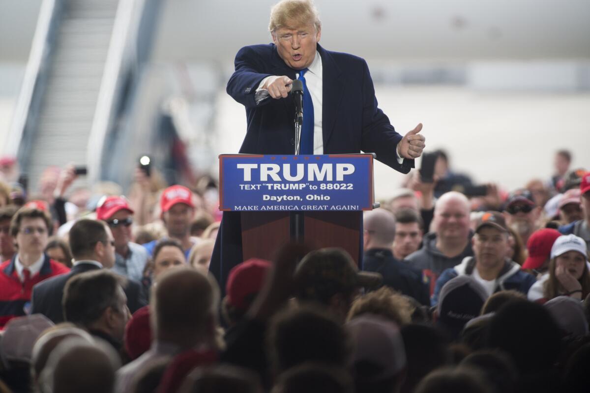 Donald Trump rallies supporters in Vandalia, Ohio, just outside Dayton. For many attending, it was like a rock concert where they came to hear favorite hits.