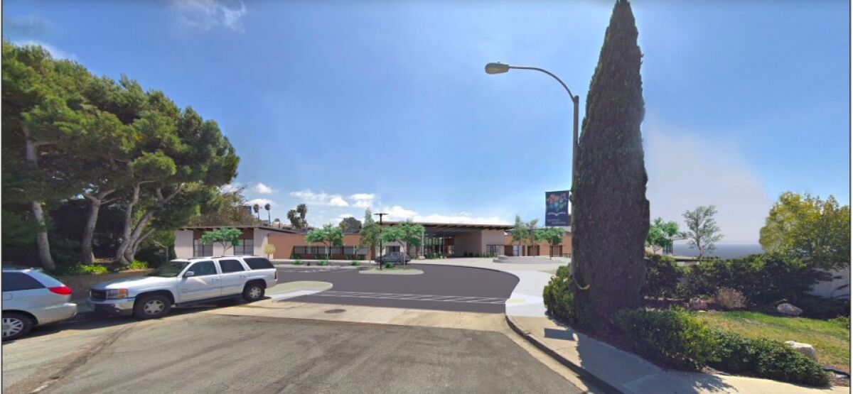 A rendering of the view of the new Del Mar Heights School in the DMUSD's environmental document.