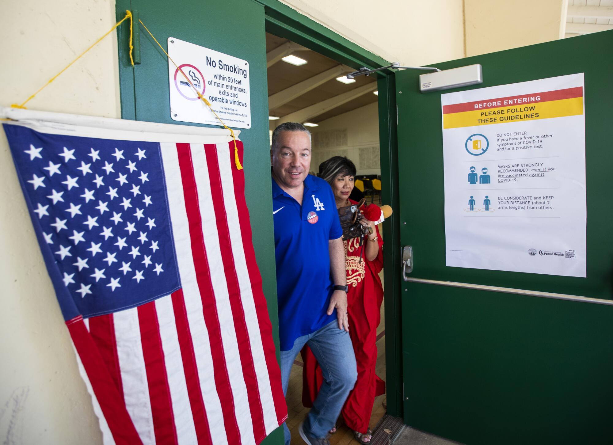 Sheriff Alex Villanueva leaving a polling station