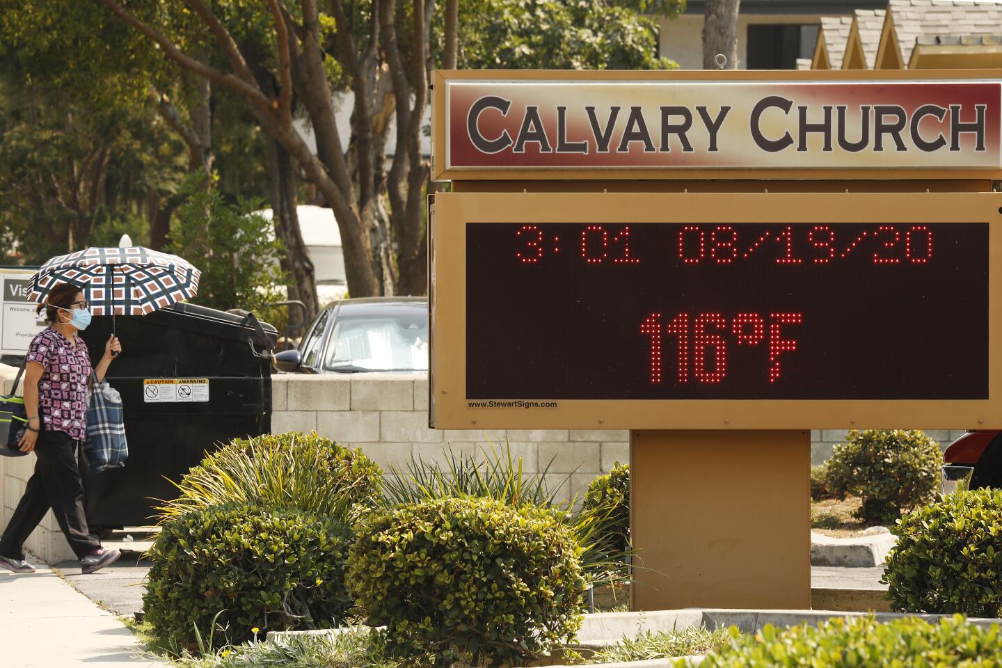 The thermometer at Calvary Church in Woodland Hills registers 116 degrees.