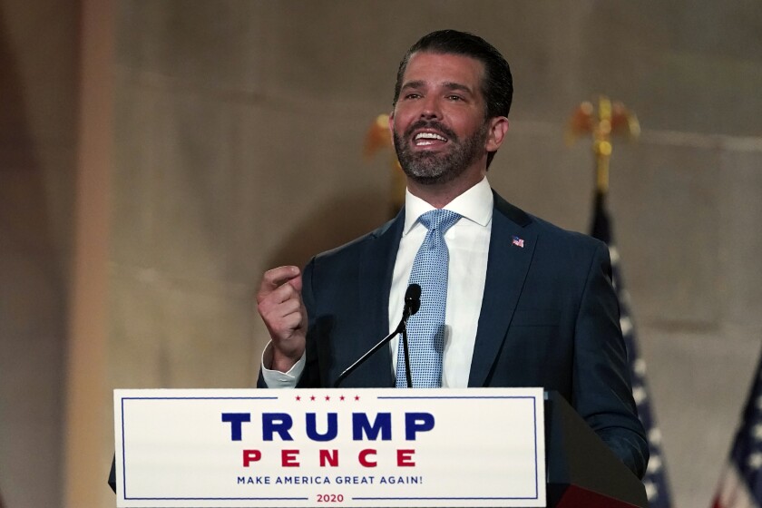 Donald Trump Jr. tapes his speech for the first day of the Republican National Convention.