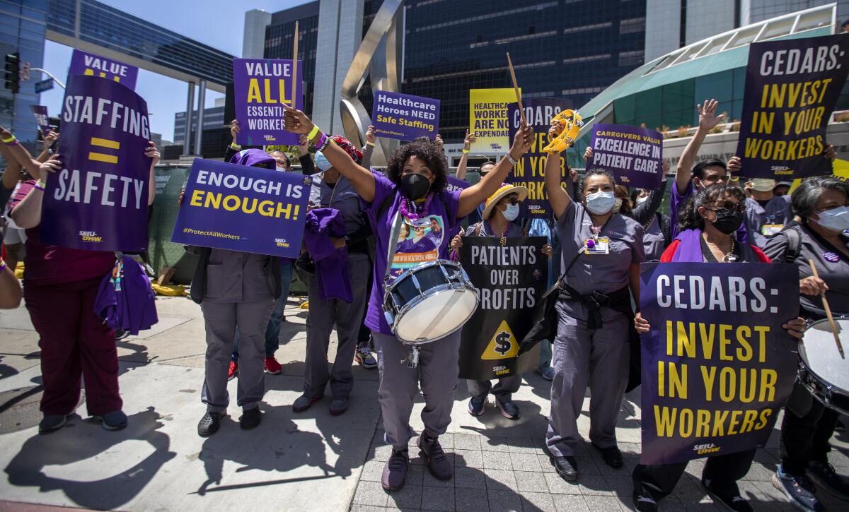 Workers at a strike.