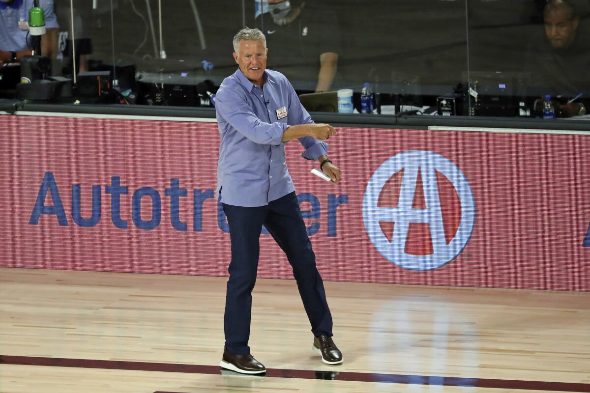 Philadelphia coach Brett Brown reacts to a play during Game 3 against Boston on Aug. 21, 2020.