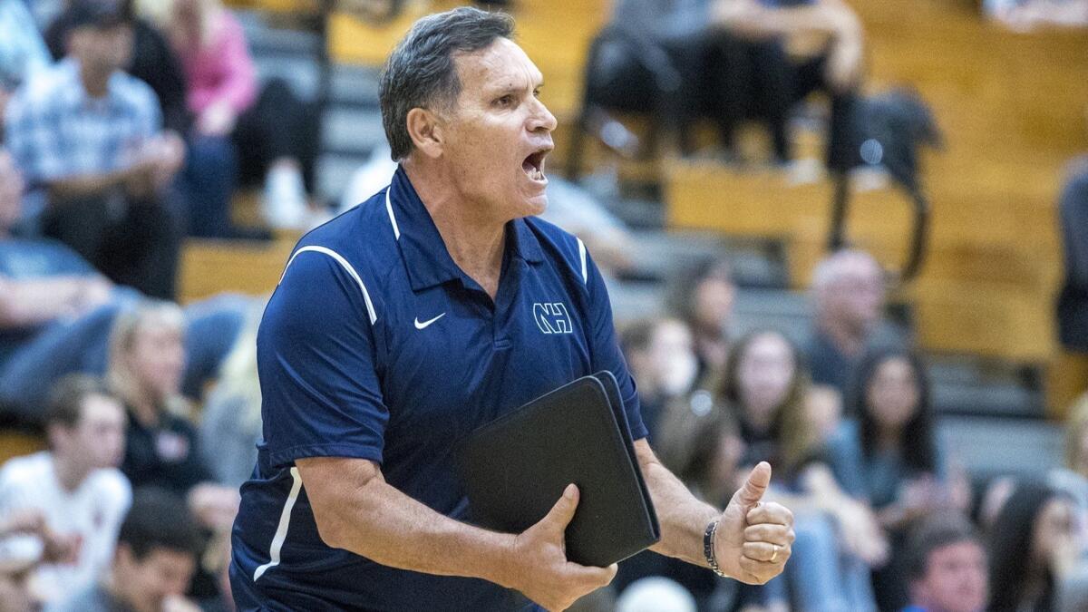 Rocky Ciarelli, shown coaching on March 23, guided Newport Harbor High to its 30th win, a sweep at Servite in the second round of the CIF Southern Section Division 1 playoffs on Thursday.