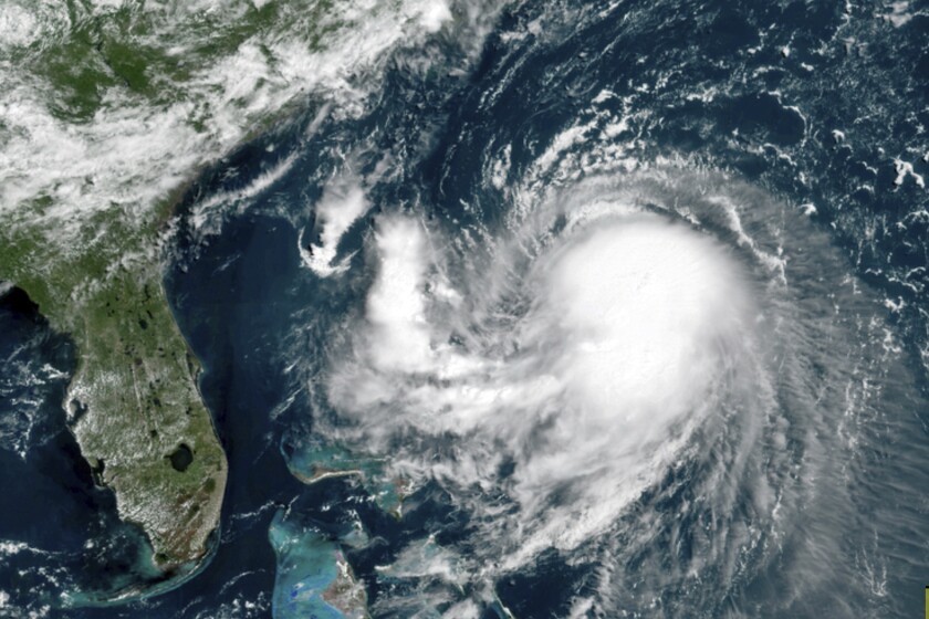 A satellite image shows Tropical Storm Henri in the Atlantic Ocean