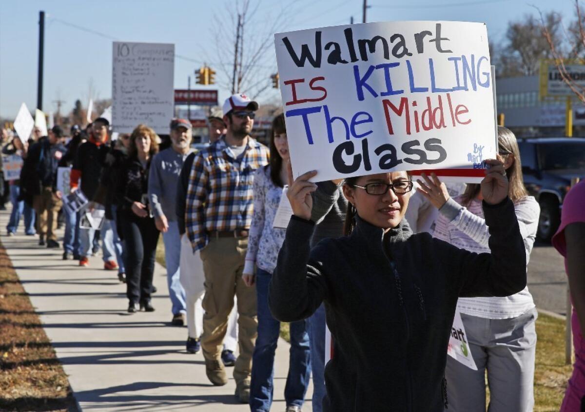 Protestors in Colorado sought higher pay for Wal-Mart employees.
