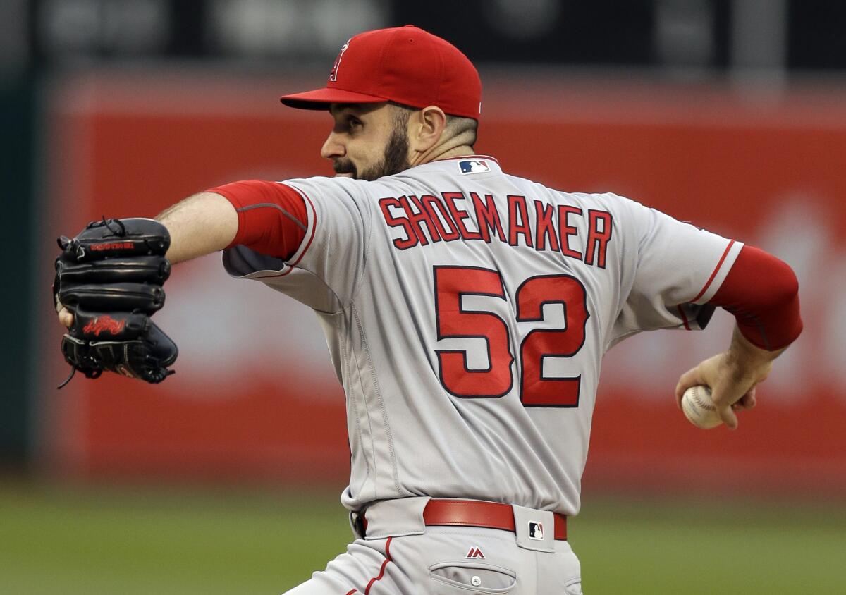 Angels' Matt Shoemaker pitches against Oakland on June 17.