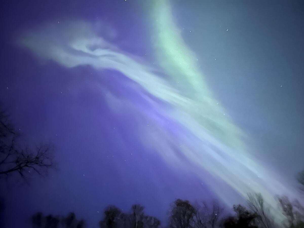 Aurora Borealis or the Northern Lights are seen in Fredericton, Saturday, May. 11, 2024. Brilliant purple, green, yellow and pink hues of the Northern Lights were reported worldwide, with sightings in Germany, Switzerland, London, and the United States and Canada. (Hina Alam /The Canadian Press via AP)