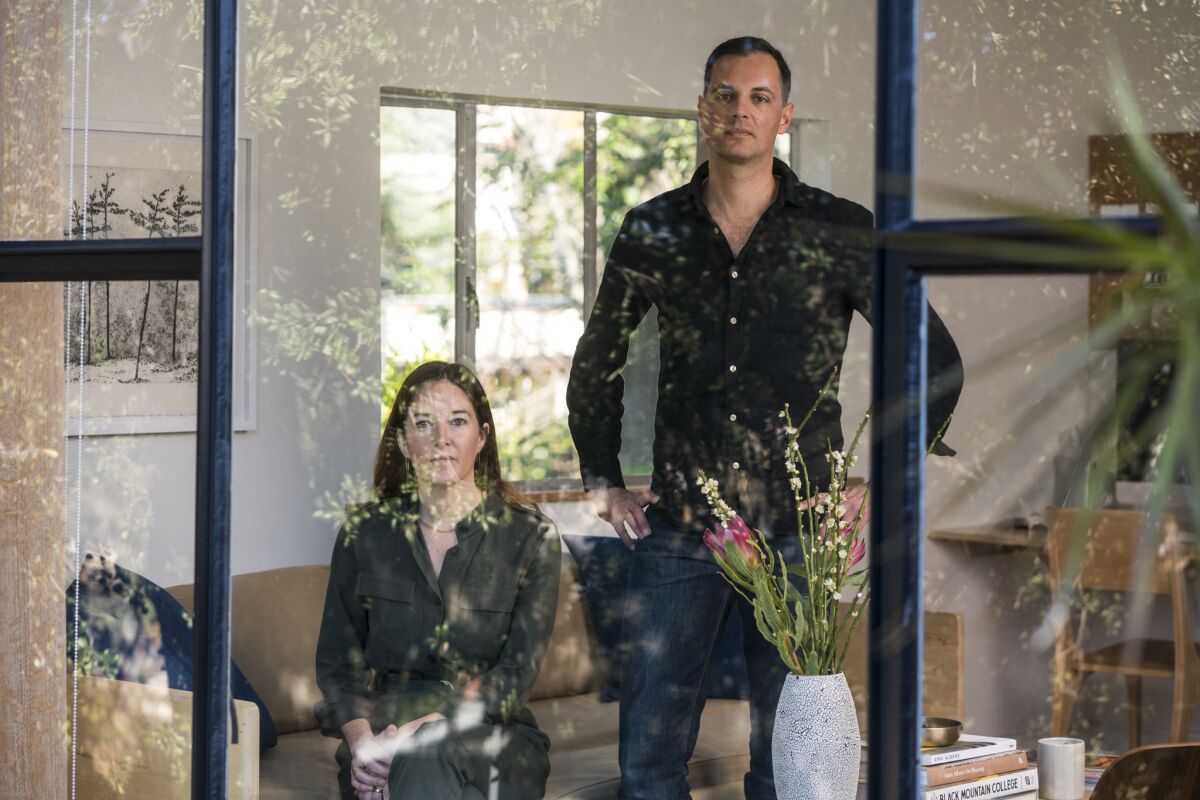 Michaele Simmering and Johannes Pauwen, the husband-and-wife team behind design company Kalon Studios, in their home in Highland Park, which they use as a laboratory for their work.