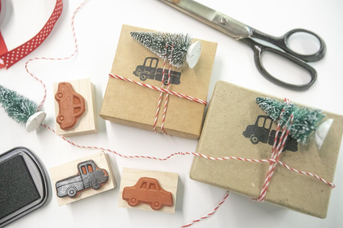 Fun stamps can spiff up a gift box.
