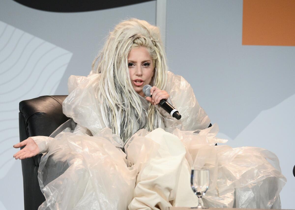Lady Gaga speaks at the South by Southwest music festival in Austin, Texas.