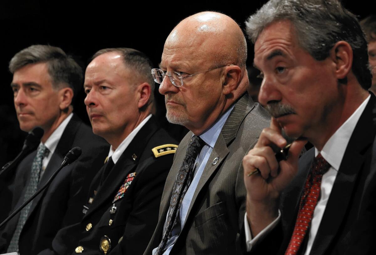 James R. Clapper, director of national intelligence, second from right, at a House hearing. “There are many things we do in intelligence that, if revealed, would have the potential for all kinds of blowback,” he said.