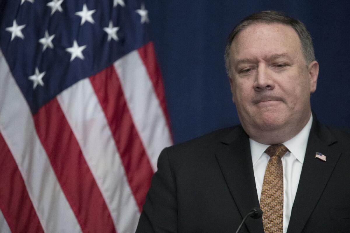 Secretary of State Mike Pompeo, shown at a news conference in New York on Thursday, has opposed same-sex marriage.