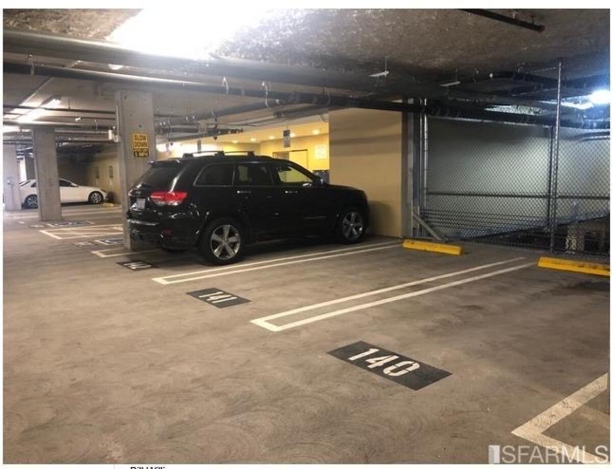 A parking spot in a garage.