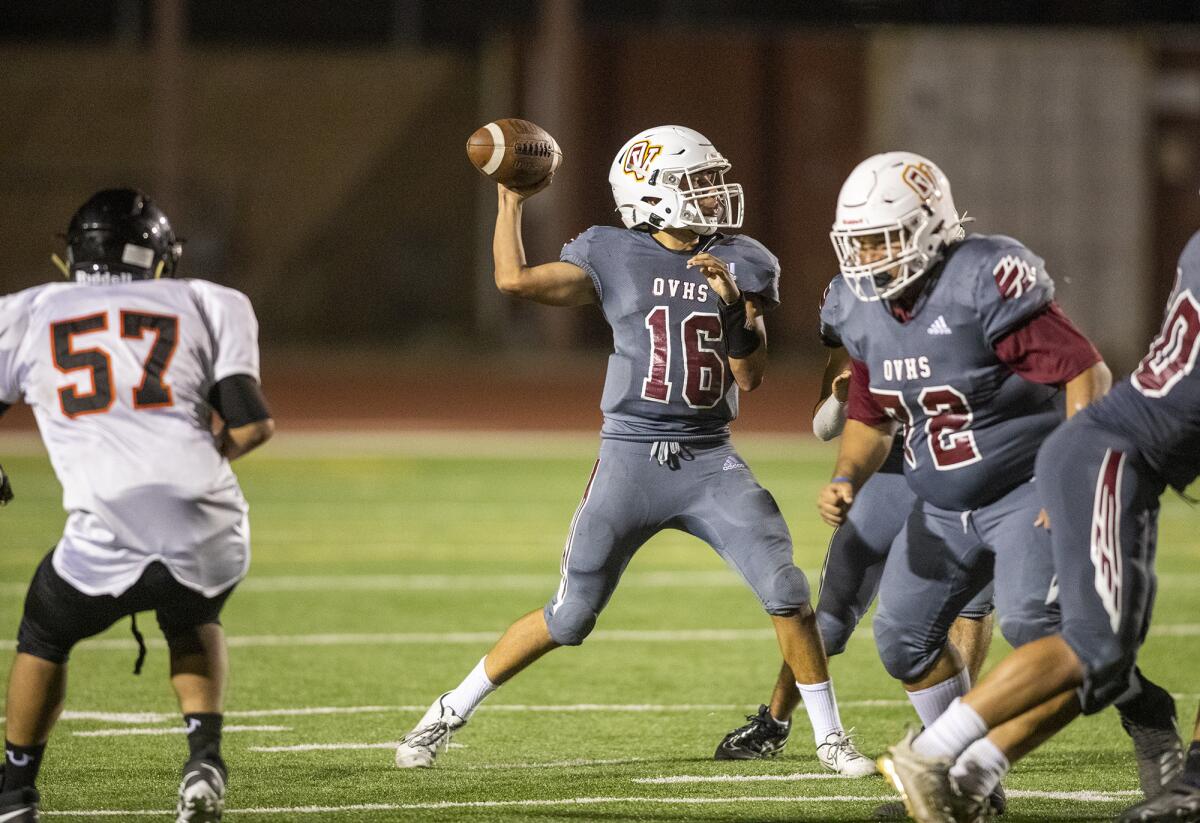 Ocean View's Frankie Armenta throws during a game against Los Amigos on Friday.