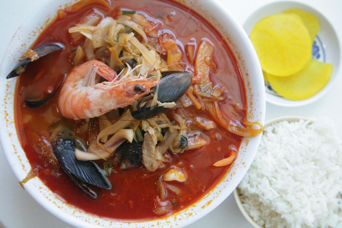 An excellent bowl at Lee Mangu Kyodong Jjamppong, a Chinese-Korean restaurant in Los Angeles.