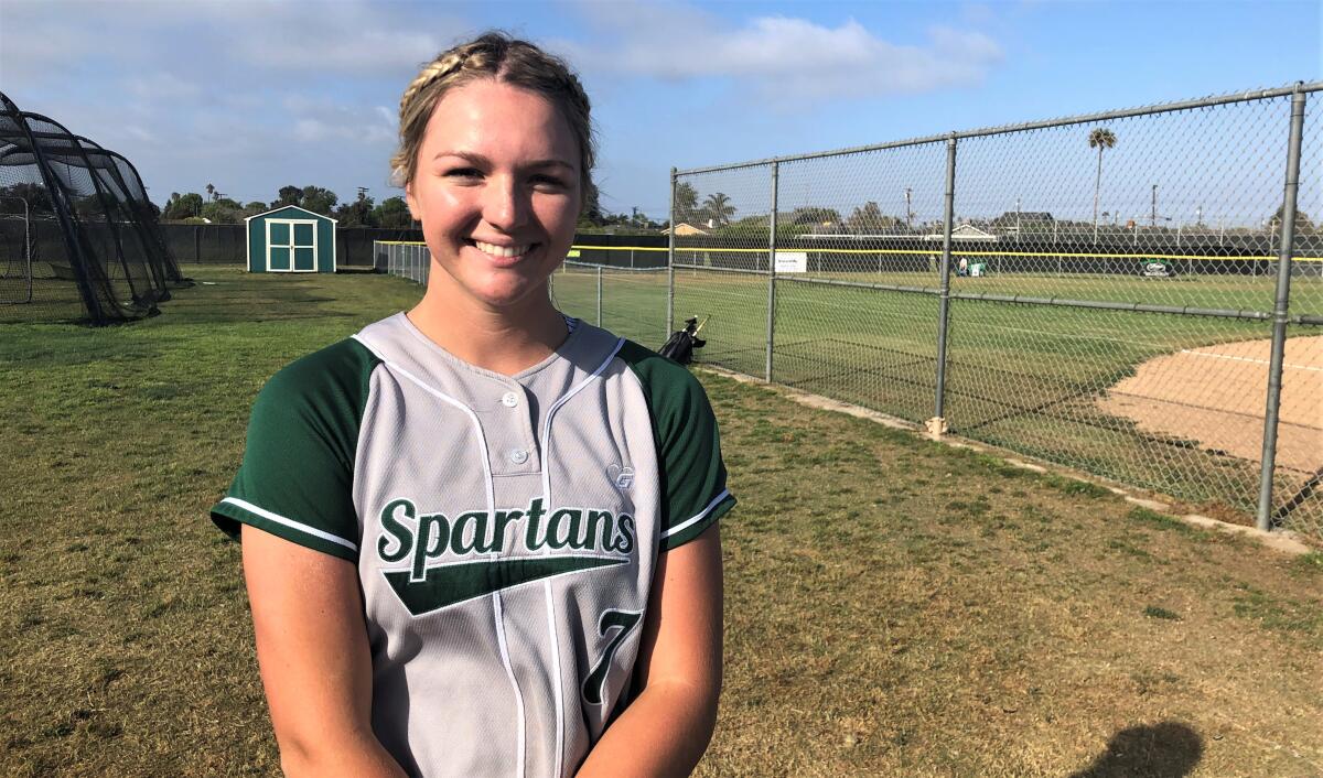 Reagan Walsh, a senior shortstop at South Torrance High, poses after a May 6 game against El Segundo High