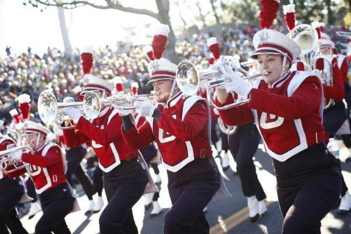 Members of the Wisconsin marching band step off during last year's parade.