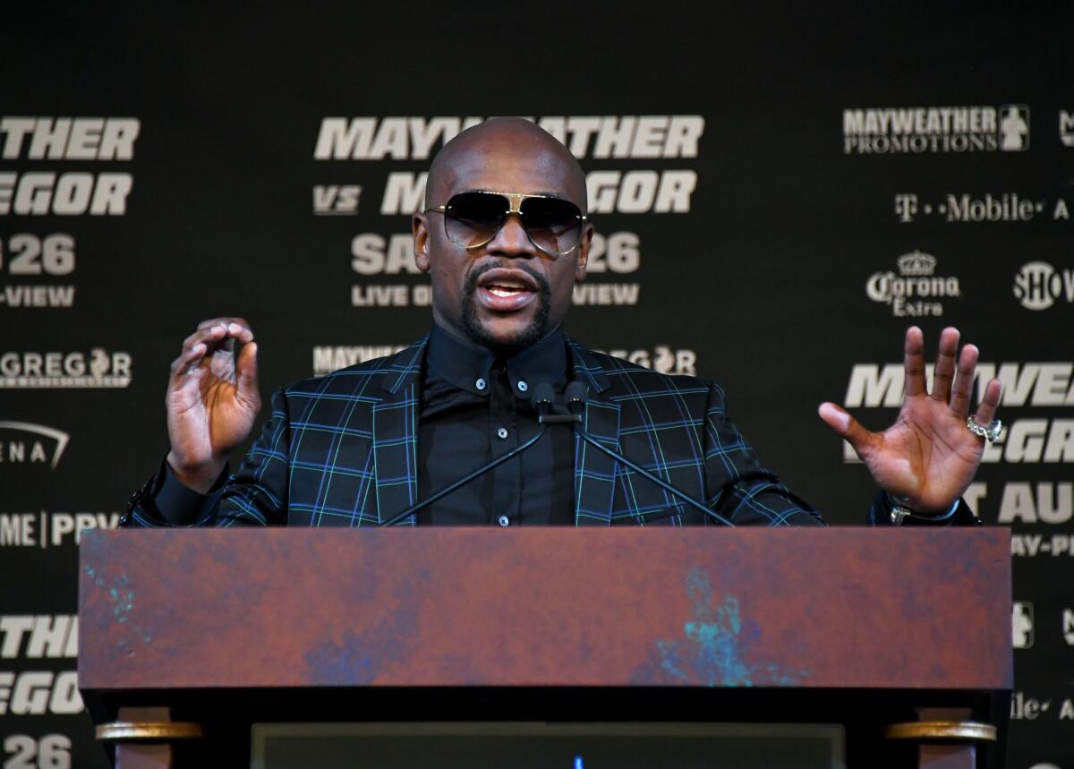 Floyd Mayweather Jr. will meet UFC lightweight champion Conor McGregor in a super-welterweight boxing match at T-Mobile Arena on Aug. 26 in Las Vegas.