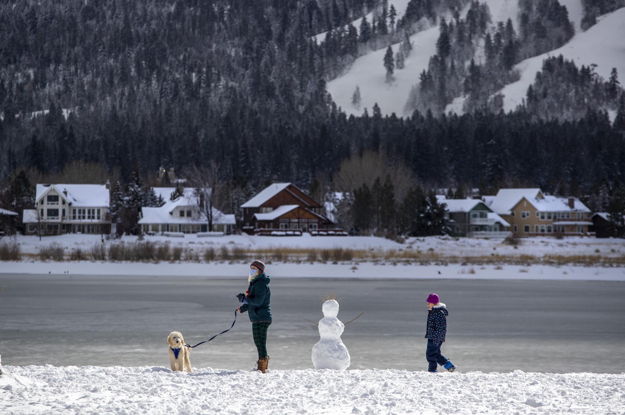 Rancho Palos Verdes residents Michele Gunter, left, and daughter Kaia walk their dog Elsa.