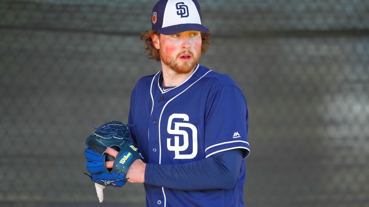 Padres reliever Carter Capps throws during a spring training practice.