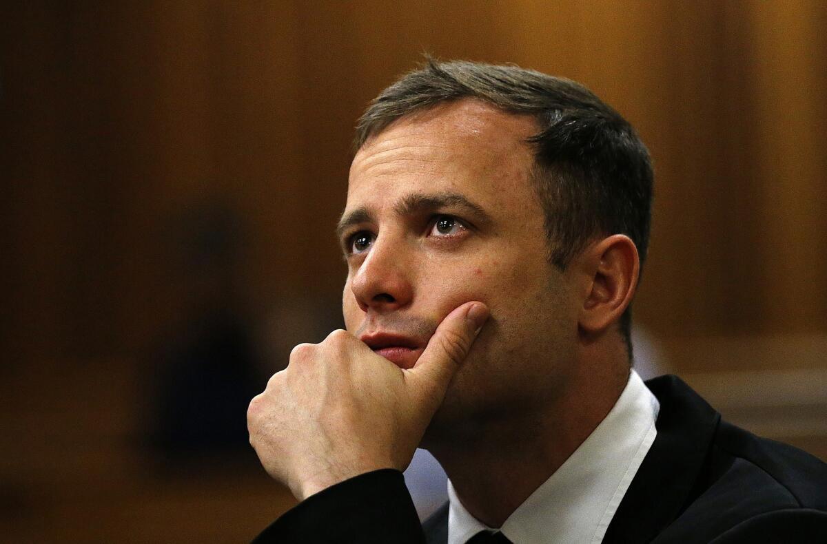 Oscar Pistorius waits before his sentencing hearing in a Pretoria, South Africa, courtroom on Oct. 16.