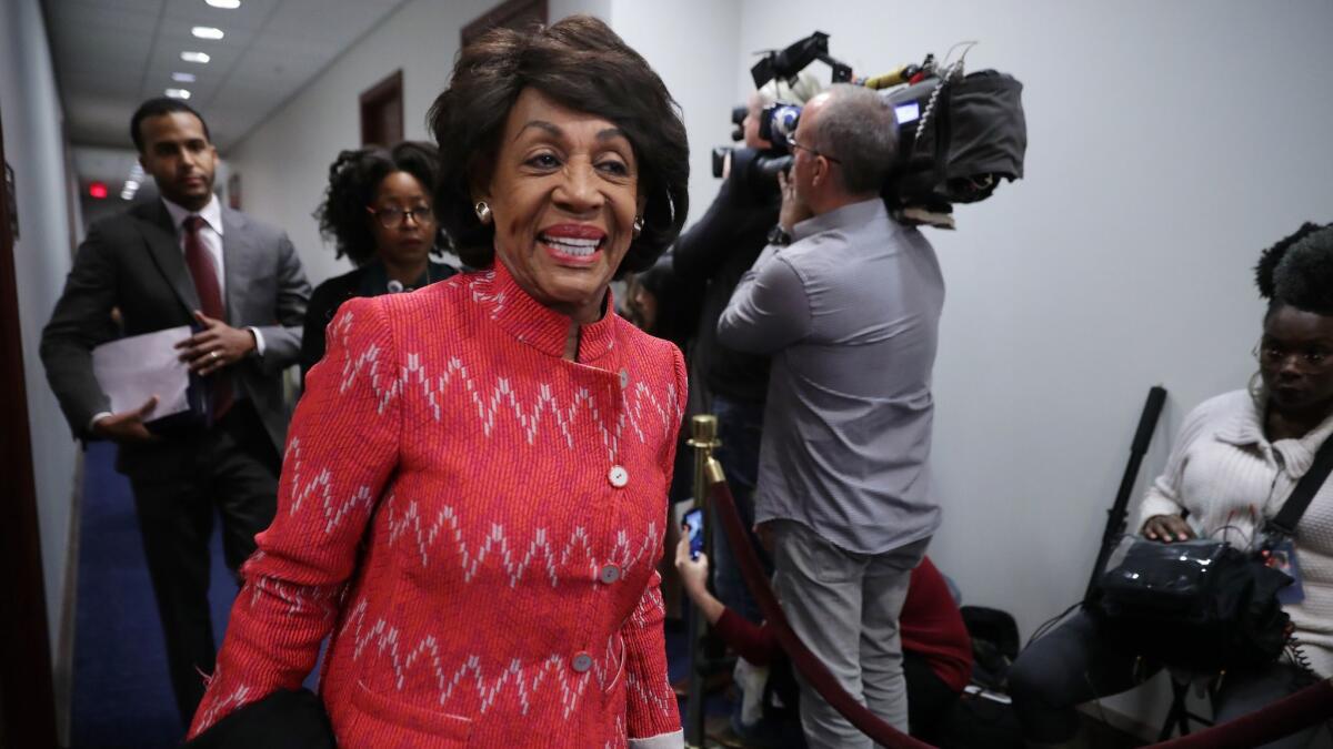 Rep. Maxine Waters (D-Los Angeles), who is expected to become chairwoman of the House Financial Services Committee next year, arrives for a Democratic caucus meeting in the Capitol on Nov. 14.