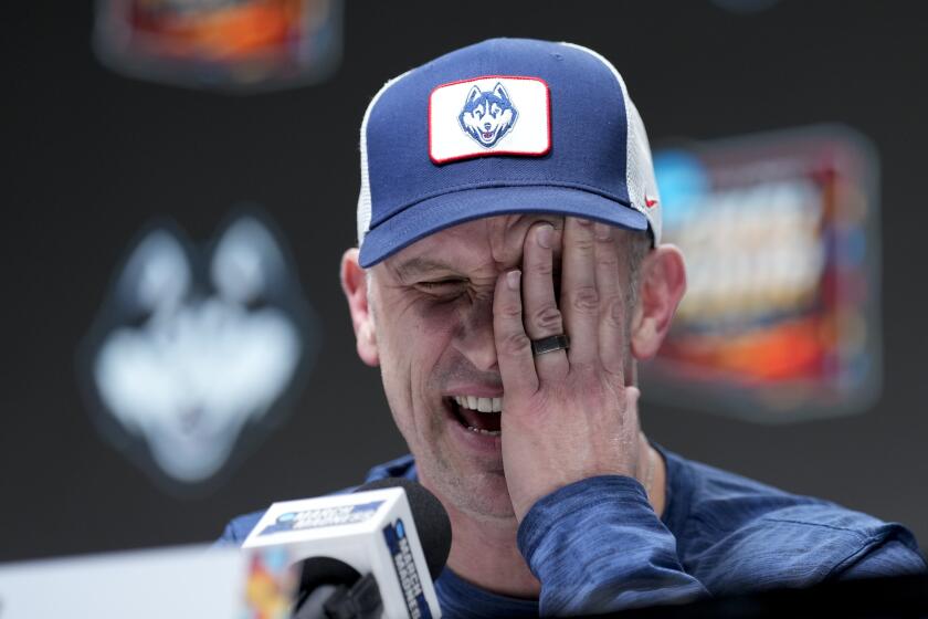 UConn head coach Dan Hurley speaks to the media during a news conference ahead of a Final Four college basketball game in the NCAA Tournament, Thursday, April 4, 2024, in Glendale, Ariz. UConn plays Alabama on Saturday. (AP Photo/David J. Phillip)