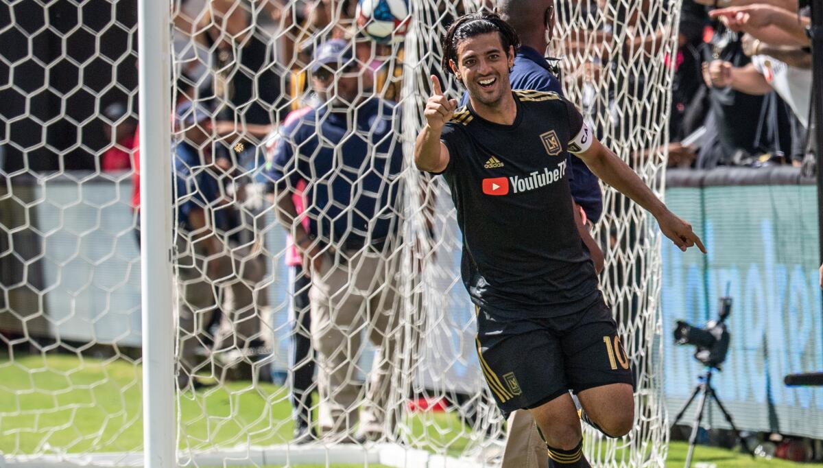 LAFC star Carlos Vela celebrates after scoring his third goal against Colorado in a 3-1 win on Sunday.