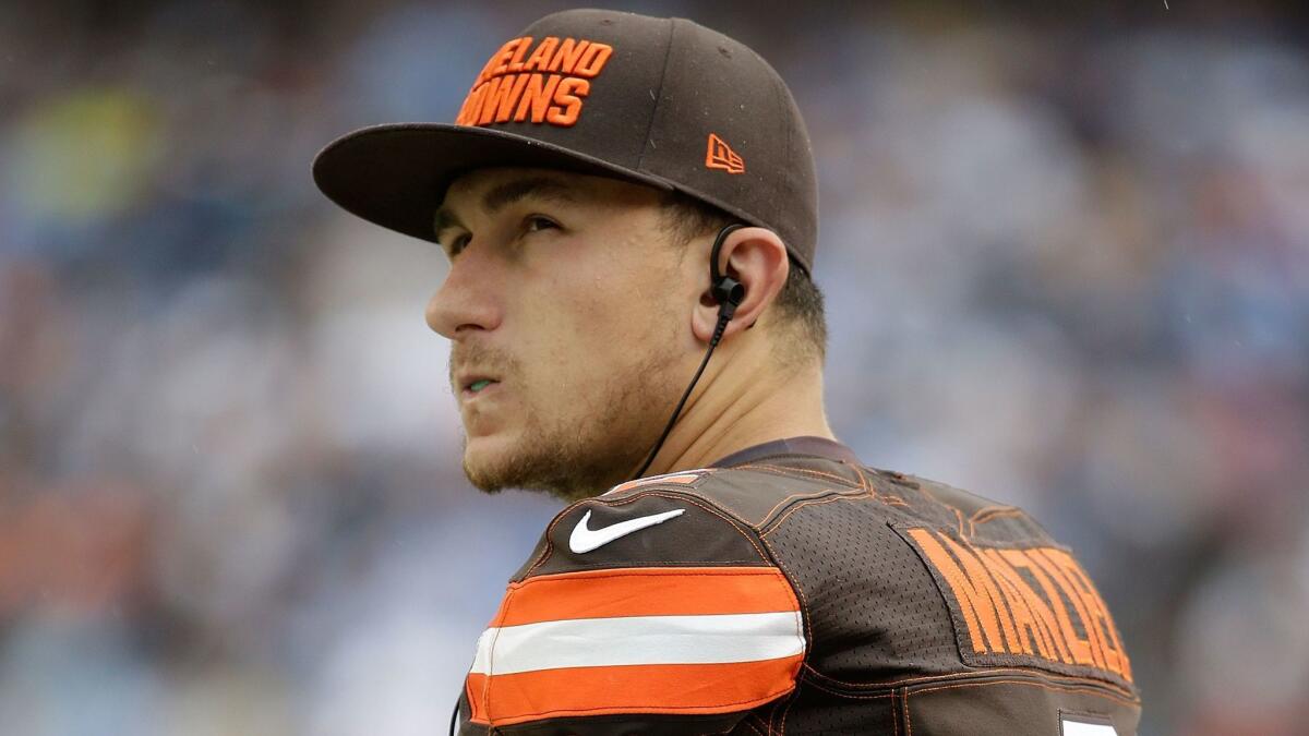 Johnny Manziel watches from the Cleveland Browns sideline during a game against the San Diego Chargers on Oct. 4, 2015.