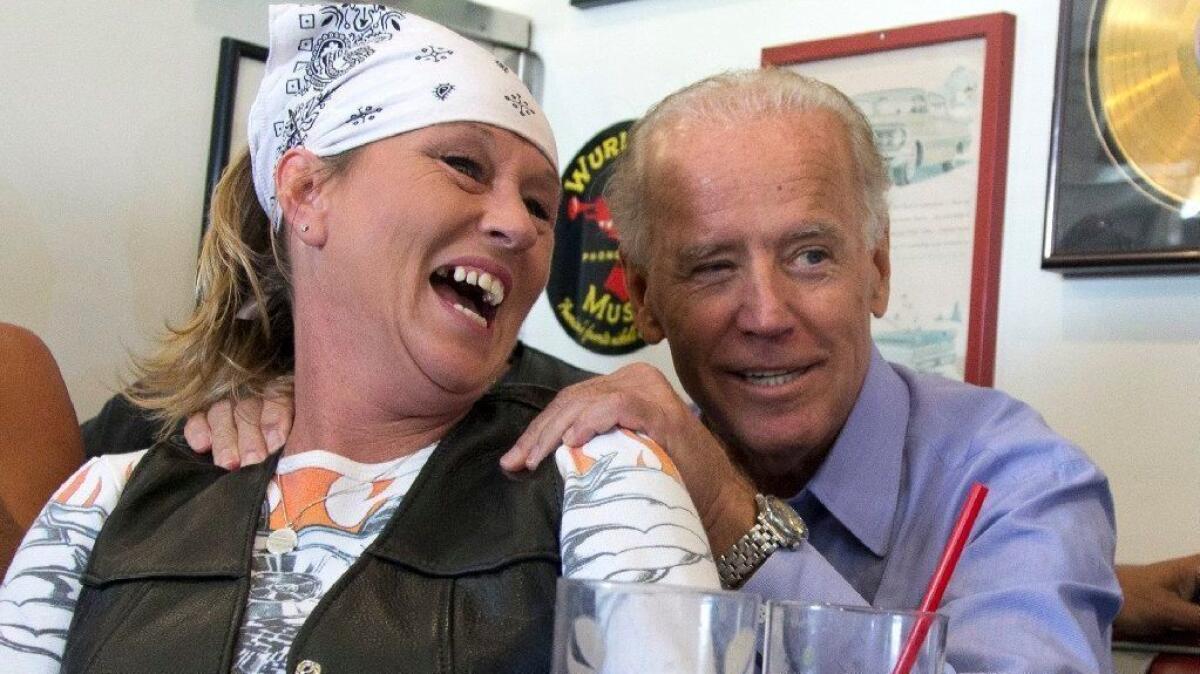 Then-Vice President Joe Biden visits with diners at a restaurant in Ohio in 2012.
