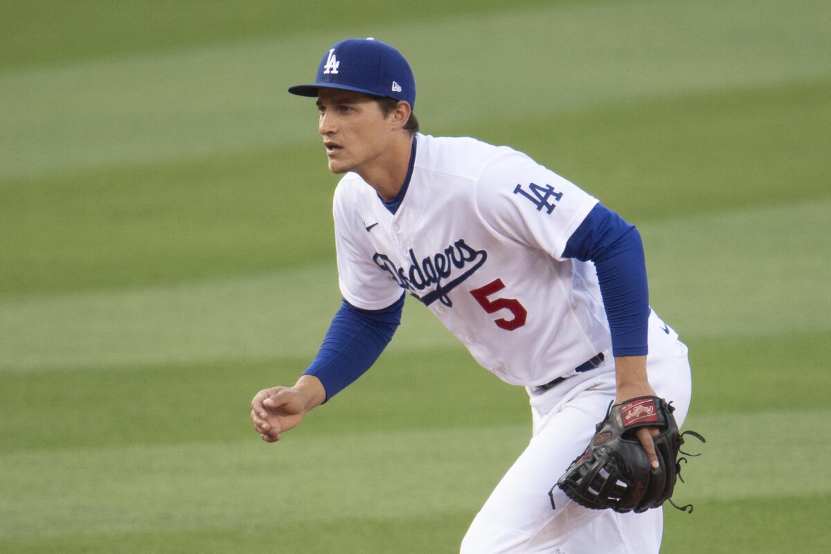 Los Angeles Dodgers shortstop Corey Seager during a baseball game against the San Diego Padres.