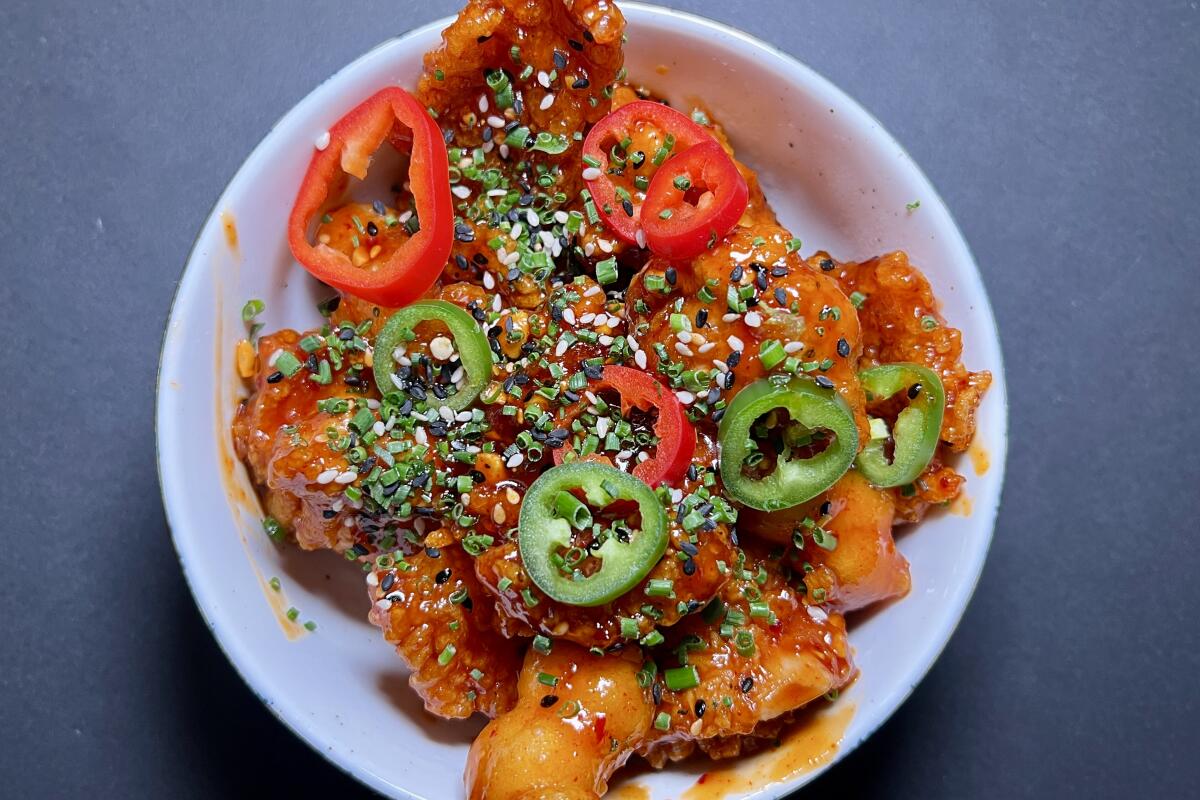 A fried chicken and nurungji appetizer from Fanny's Korean Sunday Supper.