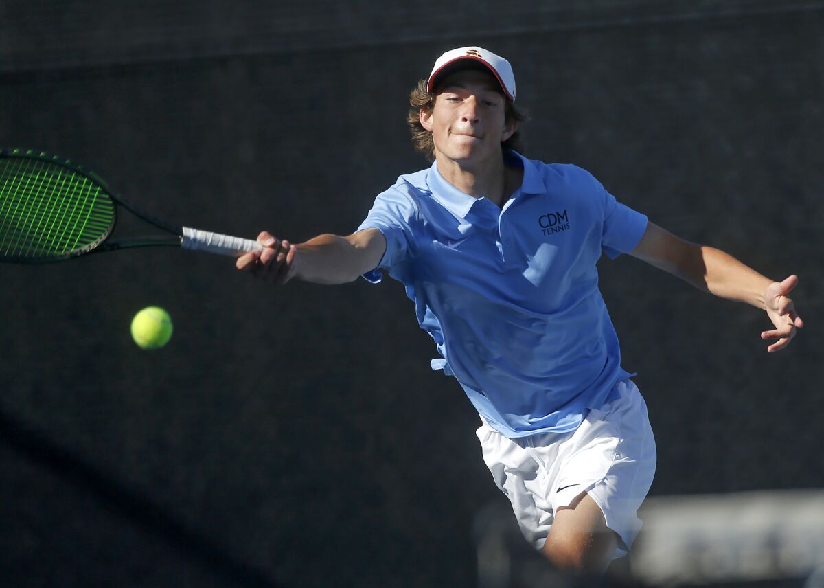 Niels Hoffmann of Corona del Mar during his singles match at the National High School Tennis All-American Tournament.