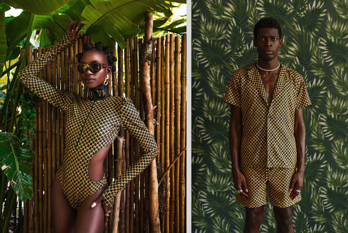 Lavie by CK's Mozambique one-piece and the label's Cancun button down and swim shorts set