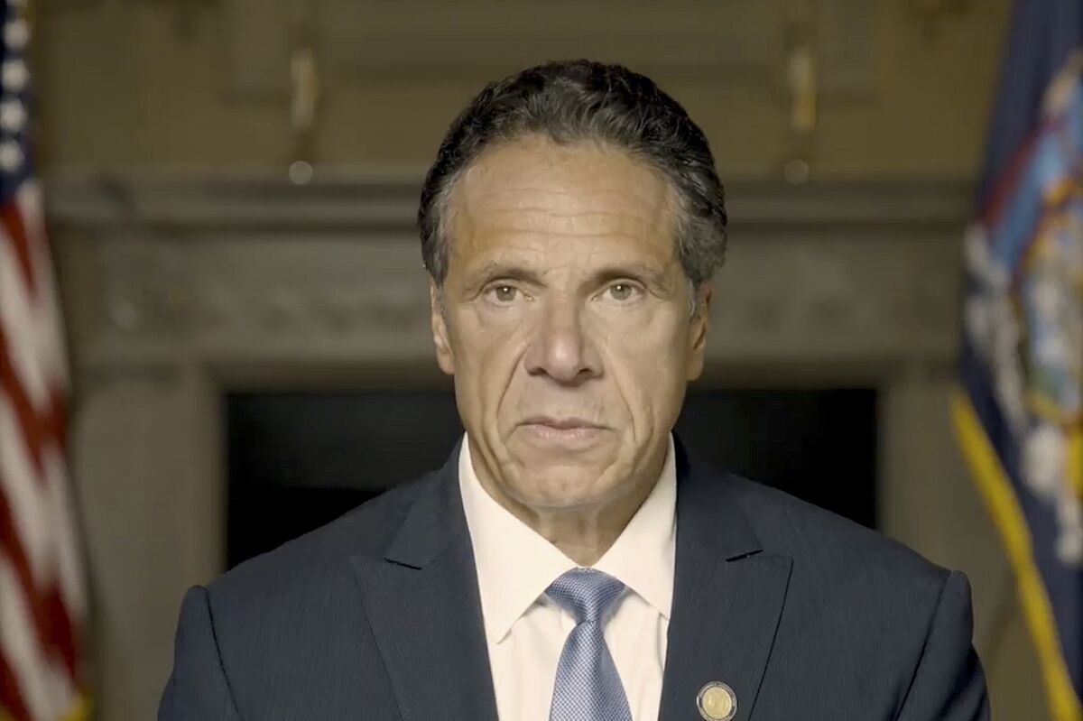 New York Gov. Andrew Cuomo makes a statement on a pre-recorded video