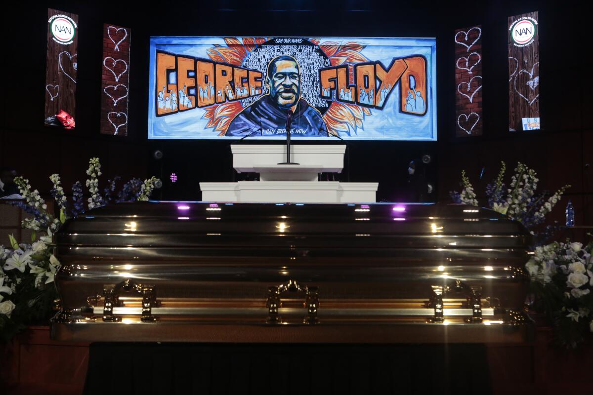 The casket of Gorge Floyd arrives at his memorial service on  June 4, 2020.