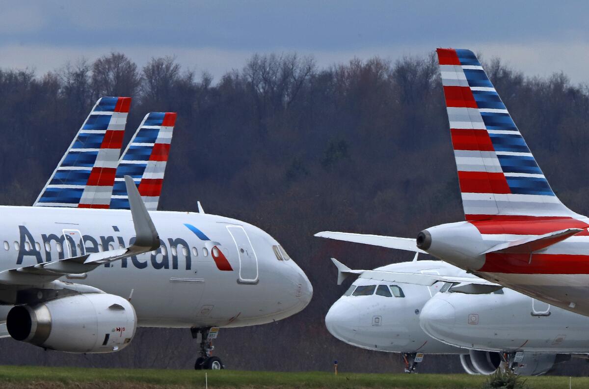 American Airlines planes are parked at Pittsburgh International Airport 