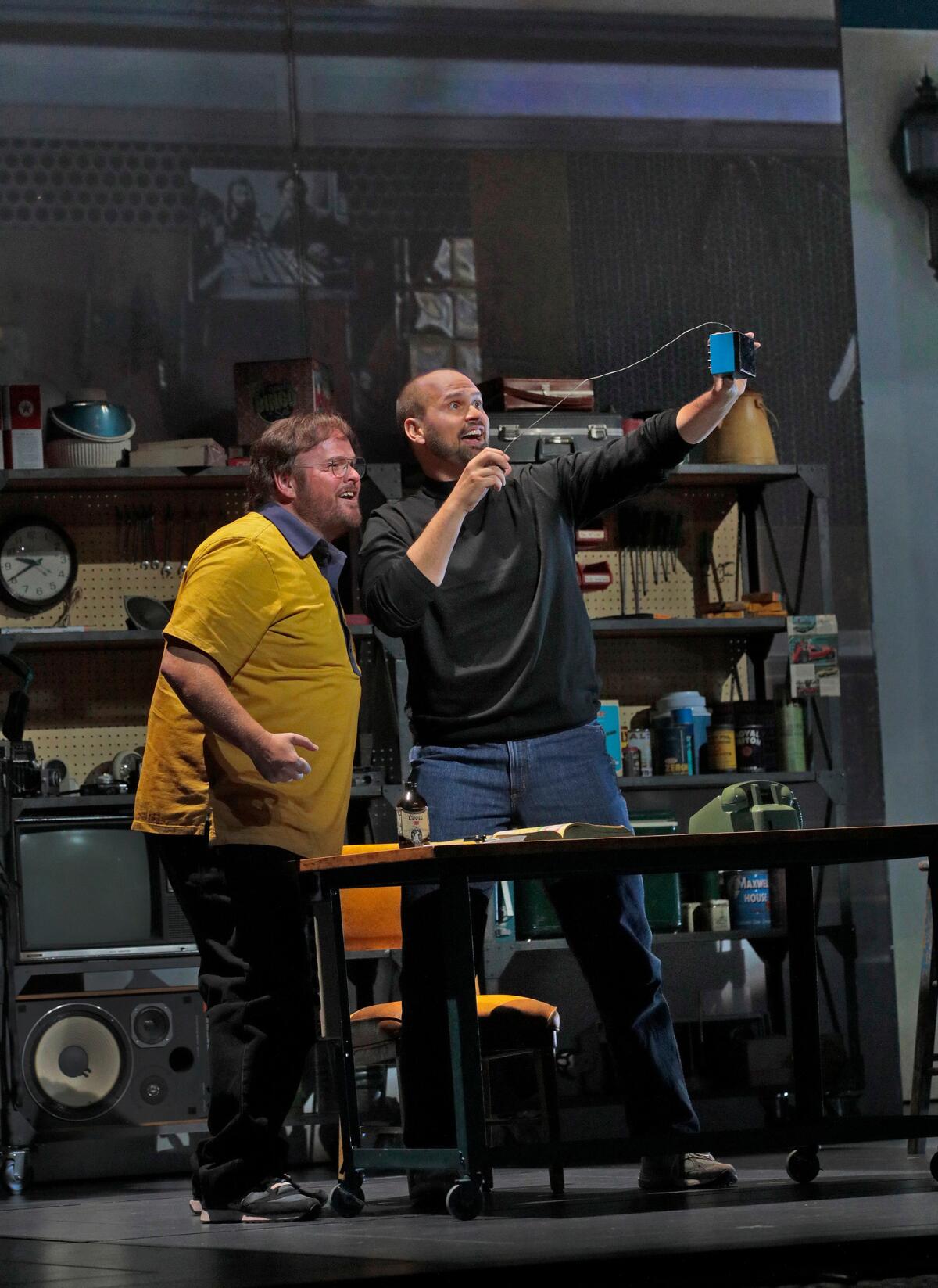 Garrett Sorenson as Woz and Edward Parks a Jobs in "The (R)evolution of Steve Jobs." (Ken Howard / Santa Fe Opera)